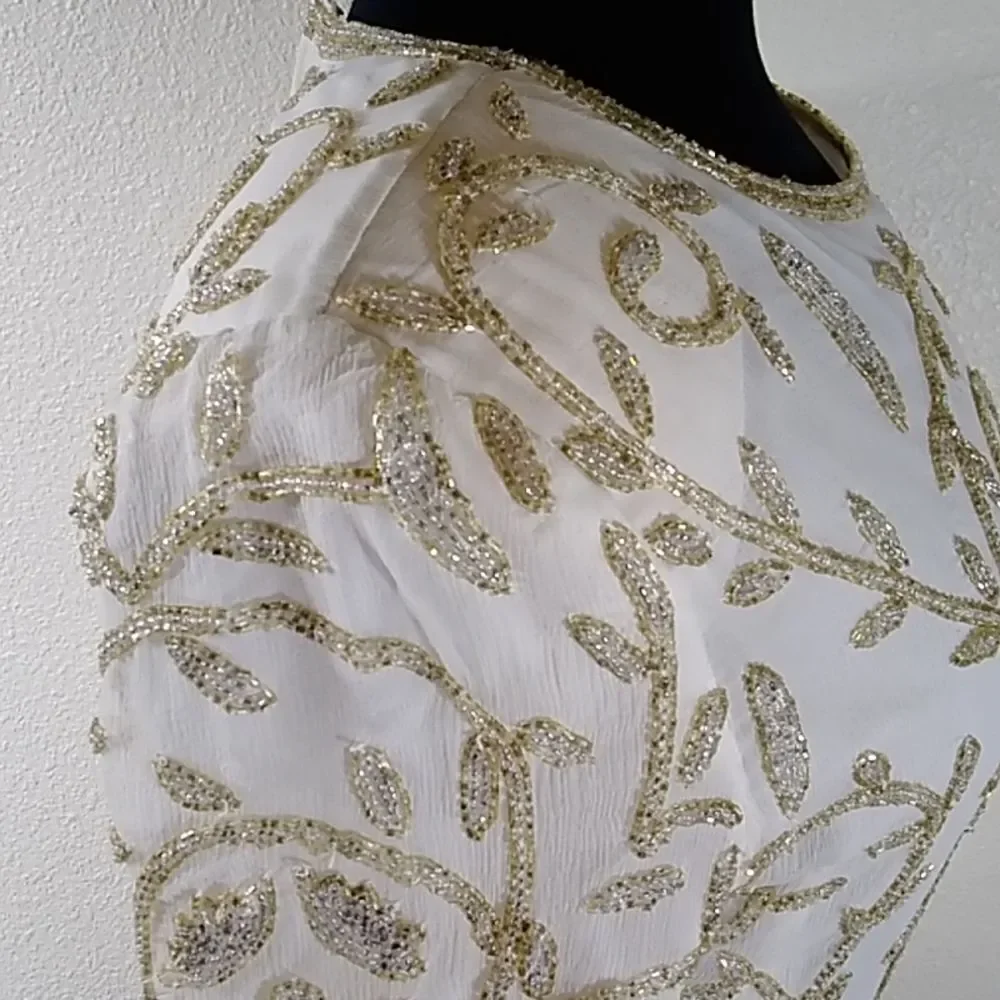 VTG Laurence Kazar New York Silk Gold Formal SquinWomen Top Blouse Size SP